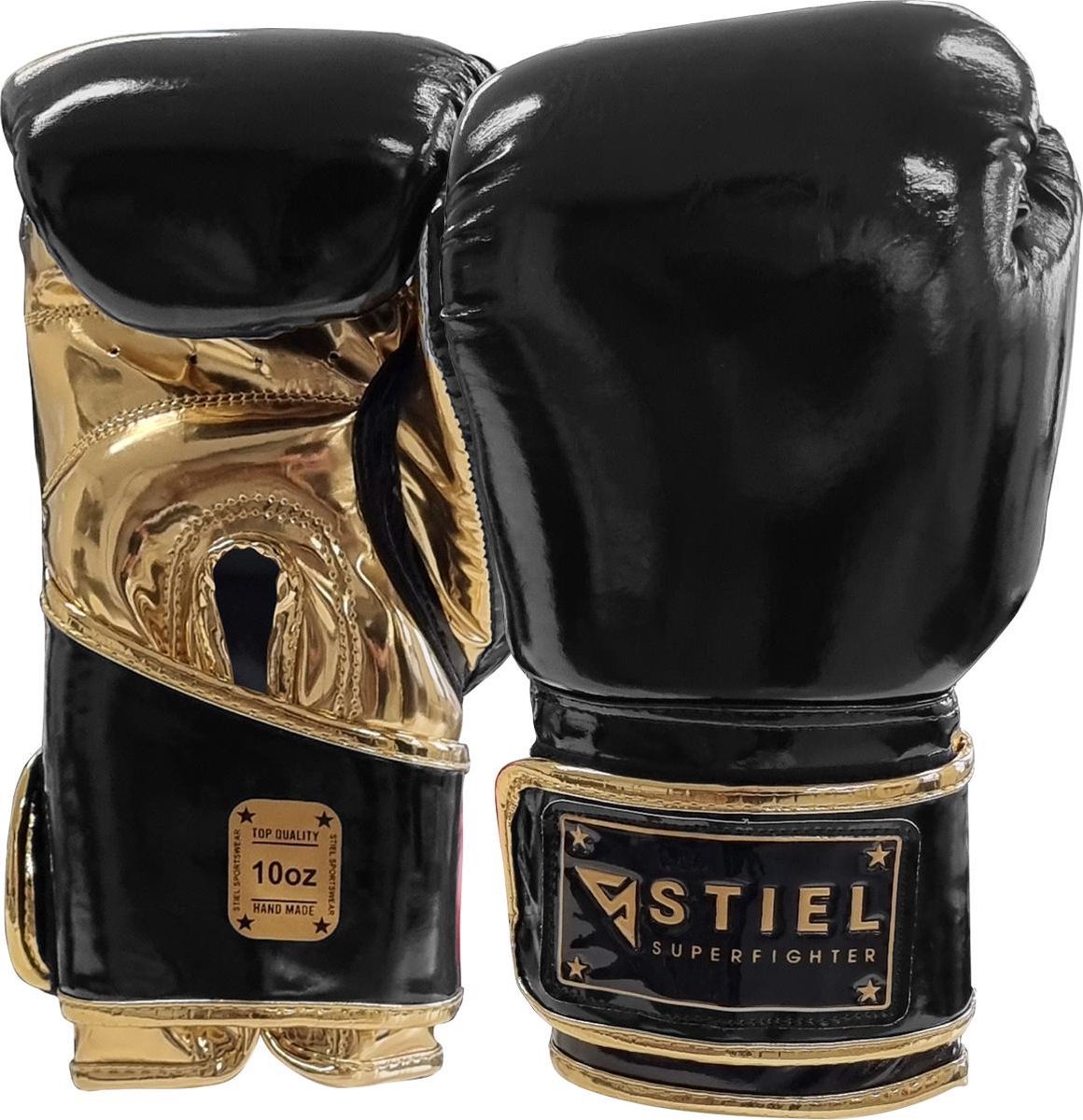 Stiel Superstarter Bokshandschoenen - Zwart met goud (Beschikbaar in verschillende maten)