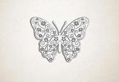 Wanddecoratie - Vlinder bloemen - S - 45x60cm - Wit - muurdecoratie - Line Art