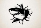 Wanddecoratie - Uitbrekende 3D haai - M - 60x66cm - Zwart - muurdecoratie - Line Art
