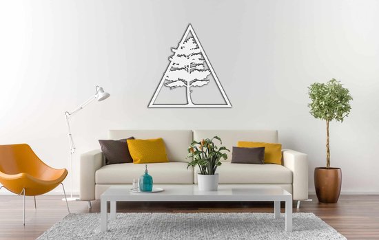 Wanddecoratie - Wandpaneel driehoek - boom - S - 45x45cm - Wit - muurdecoratie - Line Art