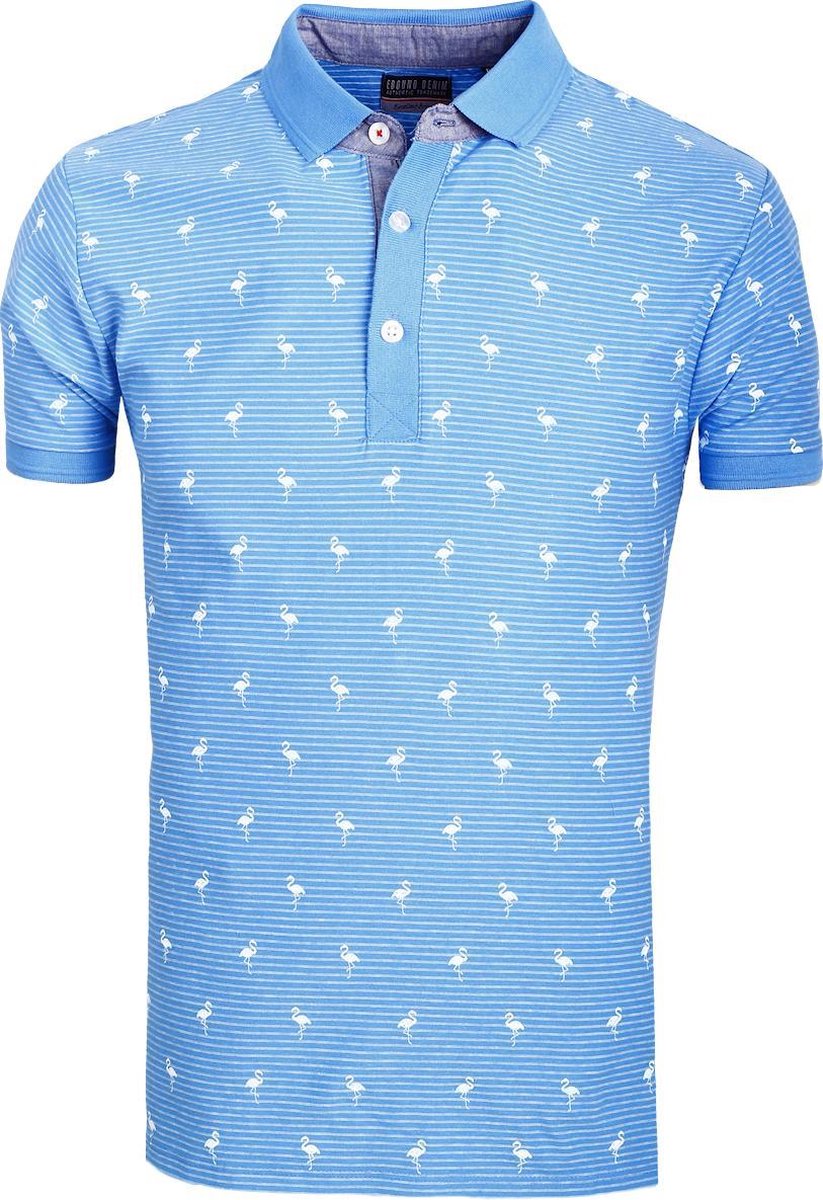 E-bound Polo Shirt Heren Met Flamingo Lichtblauw - L