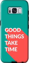 Samsung Galaxy S8 Telefoonhoesje - Extra Stevig Hoesje - 2 lagen bescherming - Met Quote - Good Things - Donkergroen