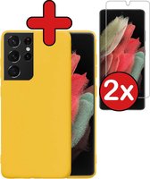 Samsung S21 Ultra Hoesje Siliconen Case Cover Met 2x Screenprotector - Samsung Galaxy S21 Ultra Hoesje Cover Hoes Siliconen Met 2x Screenprotector - Geel