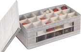 Opbergbox Kerstballen - Zinaps Gift Wikkelbox - Grote opbergdoos met deksel en verdelers voor 36 compartimenten - Synthetische fiber sorteerbox voor linten en bogen - grijs en beige (WK 02131