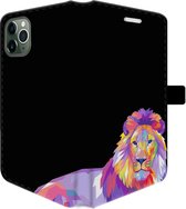 iPhone 11 Pro Hoesje -  Pasjeshouder Telefoon  - Portemonneehoesje - Met Dierenprint - Leeuw - Roze