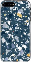 Apple iPhone 8 Plus Telefoonhoesje - Transparant Siliconenhoesje - Flexibel - Met Marmerprint - Terrazzo - Donkerblauw