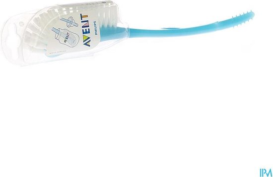 Brosse Philips Avent pour biberon, bleue, dans son emballage avec logo.
