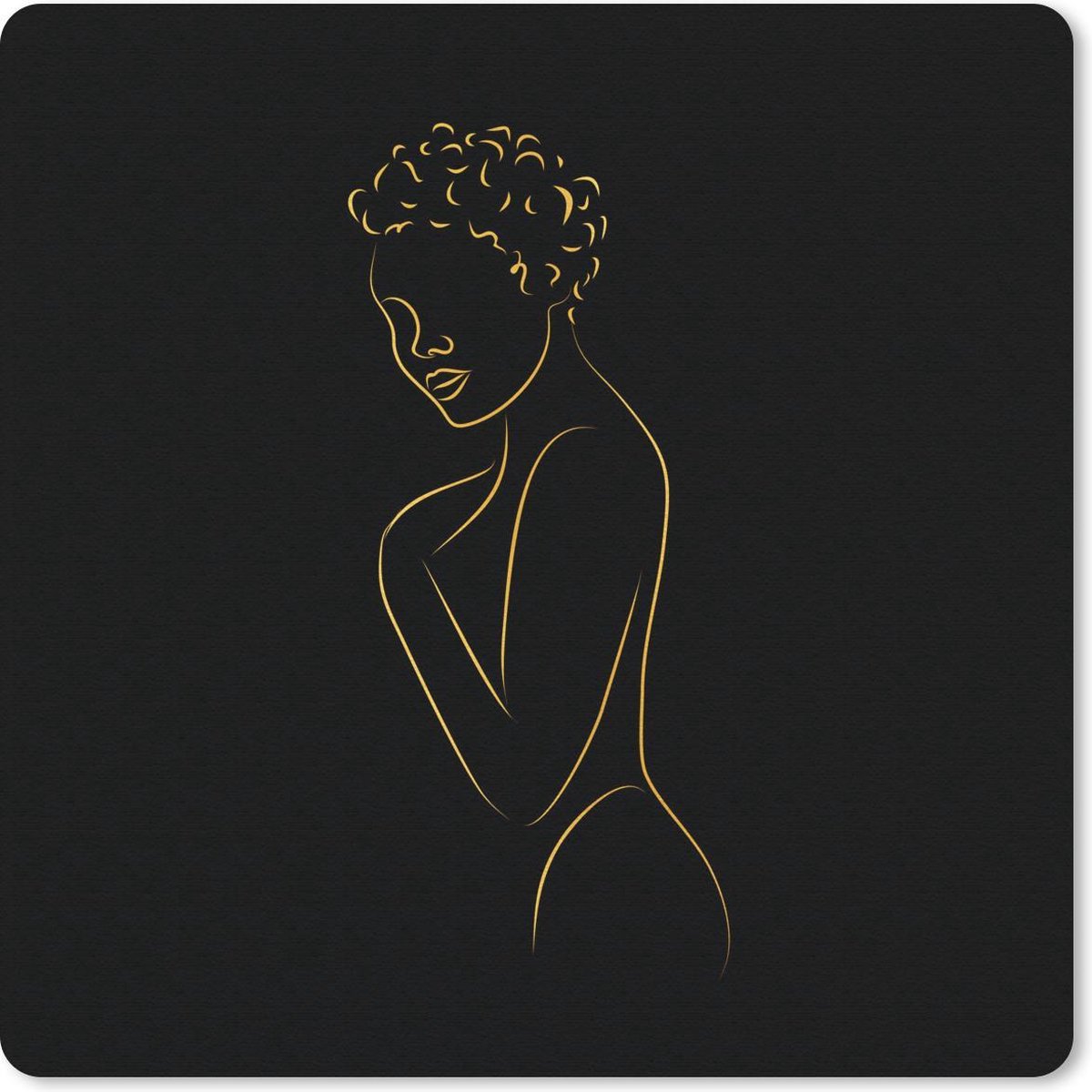 Muismat 30x30 cm - Mousepad Vrouw - Zwart - Goud - Line art - Muismatten