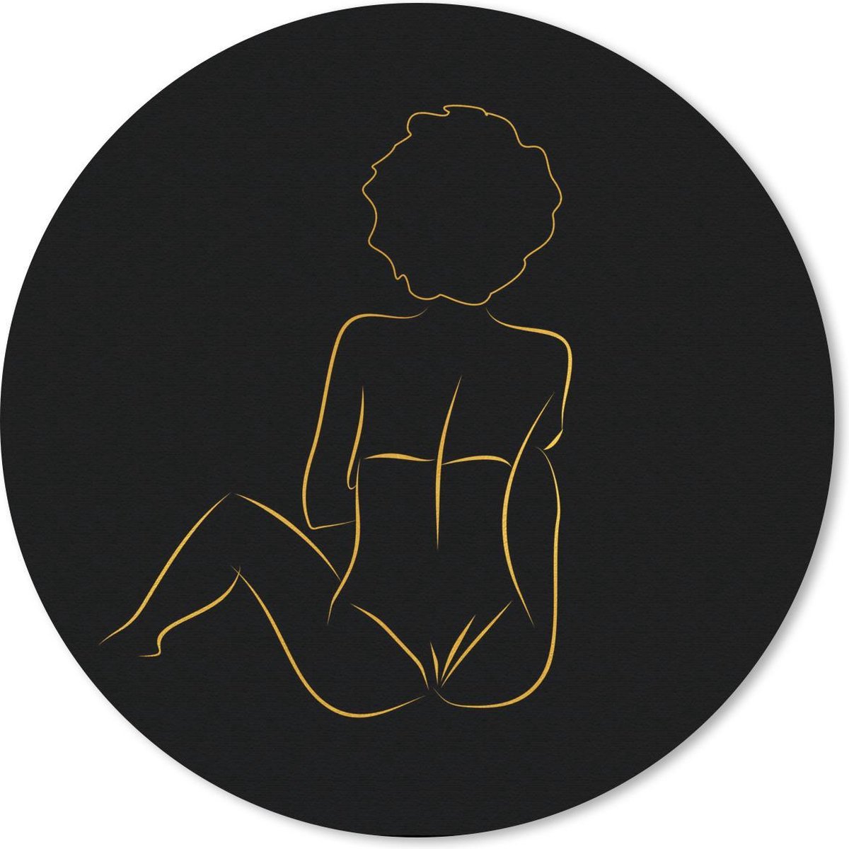 Muismat rond 20x20 cm - Mousepad Vrouw - Zwart - Goud - Line art - Ronde muismatten