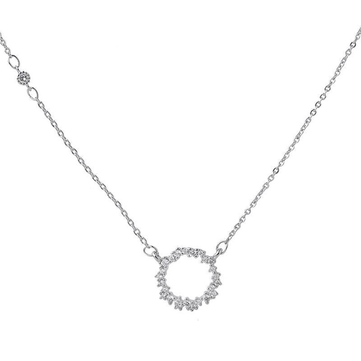 Zilverkleurige Ketting met Ronde Hanger - Krans van Steentjes - Dames