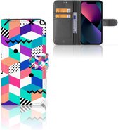 Wallet Book Case Apple iPhone 13 GSM Hoesje Gepersonaliseerd Cadeau Blocks Colorful