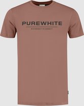 Purewhite -  Heren Slim Fit    T-shirt  - Bruin - Maat XS