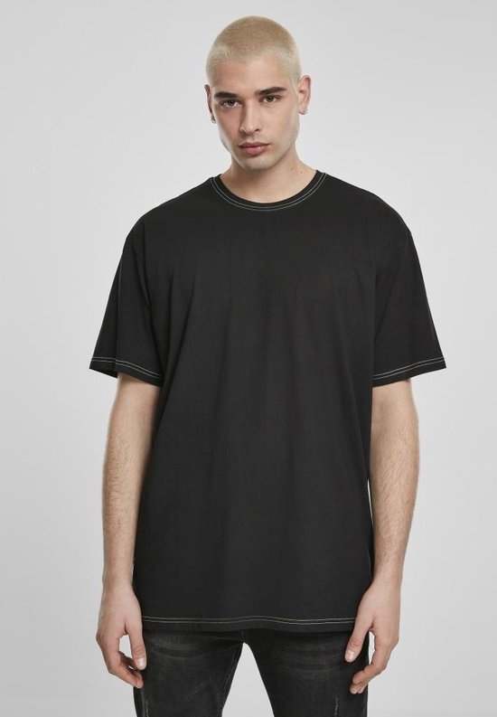 Urban Classics - Heavy Oversized Contrast Stitch Heren T-shirt - S - Zwart/Geel