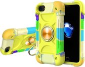 Schokbestendige siliconen + pc-beschermhoes met dubbele ringhouder voor iPhone 6 Plus / 6s Plus / 7 Plus / 8 Plus (kleurrijk geelgroen)