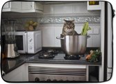 Laptophoes 14 inch 36x26 cm - Katten  - Macbook & Laptop sleeve Kat in keukenpan - Laptop hoes met foto