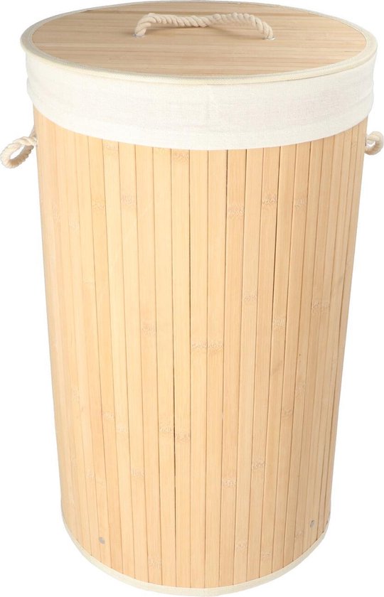 Tactiel gevoel koppeling Bedrog 4goodz bamboe ronde wasmand met deksel en handvaten - 50 L - 30x60 cm |  bol.com
