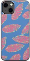 Apple iPhone 13 Telefoonhoesje - Transparant Siliconenhoesje - Flexibel - Met Plantenprint - Tropische Blaadjes - Donkerblauw