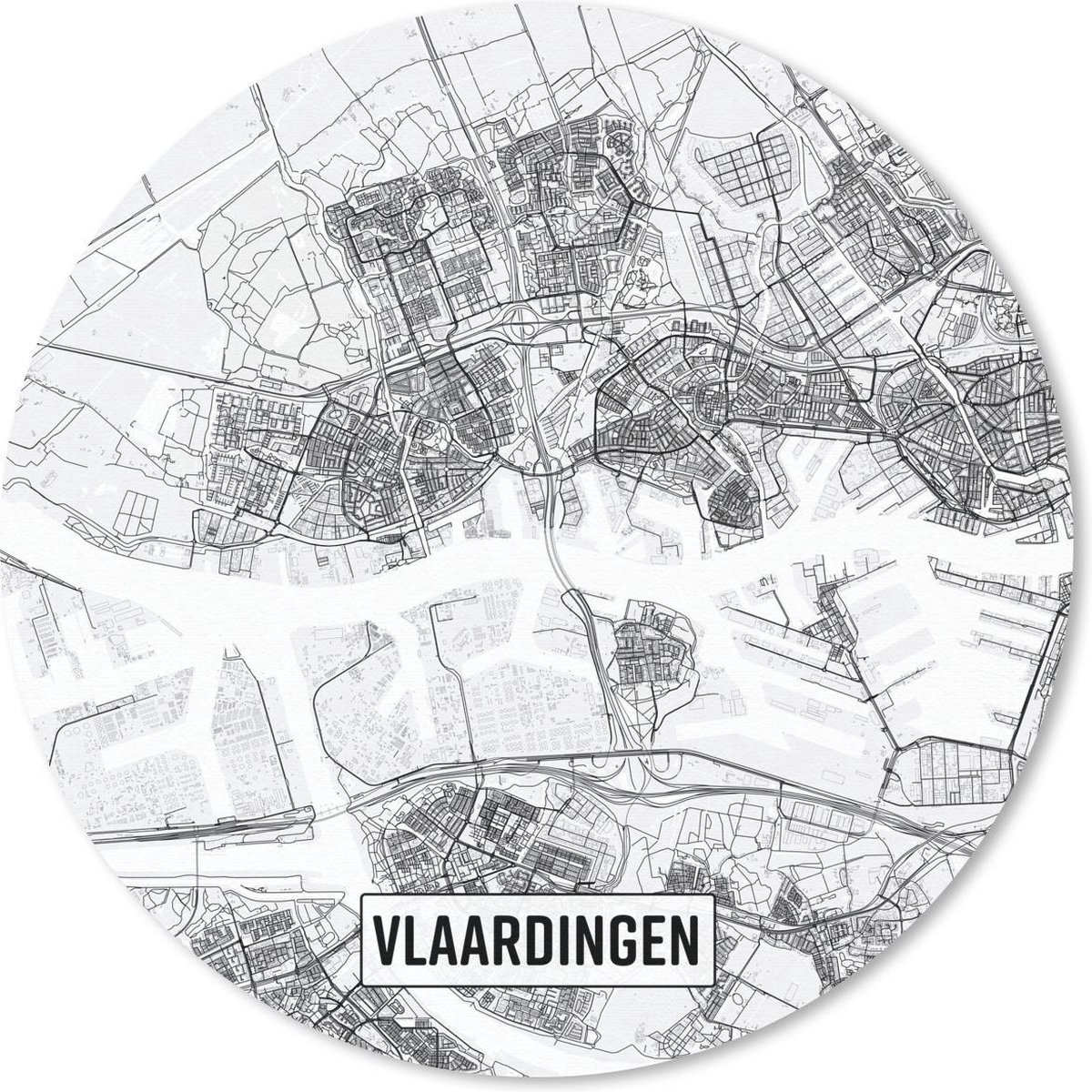 Muismat rond 40x40 cm - Mousepad Stadskaart Vlaardingen - Ronde muismatten