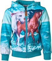 Meisjes vest Turquoise met paarden | Maat 140/ 10Y