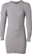 Meisjes stretch jurk chickenleg/pofmouwen grijs | Maat 116/ 6Y