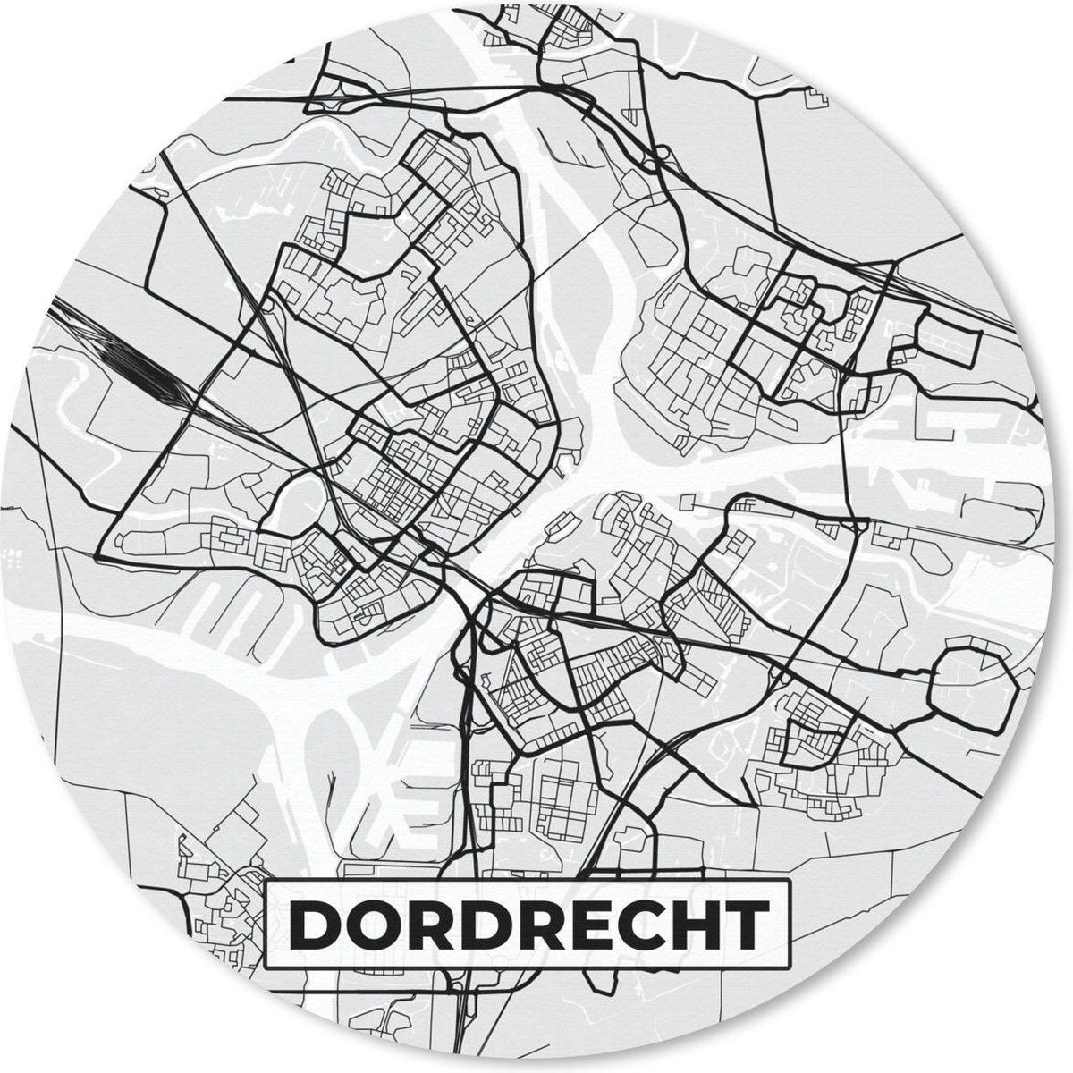 Muismat rond 50x50 cm - Mousepad Stadskaart - Dordrecht - Grijs - Wit - Ronde muismatten