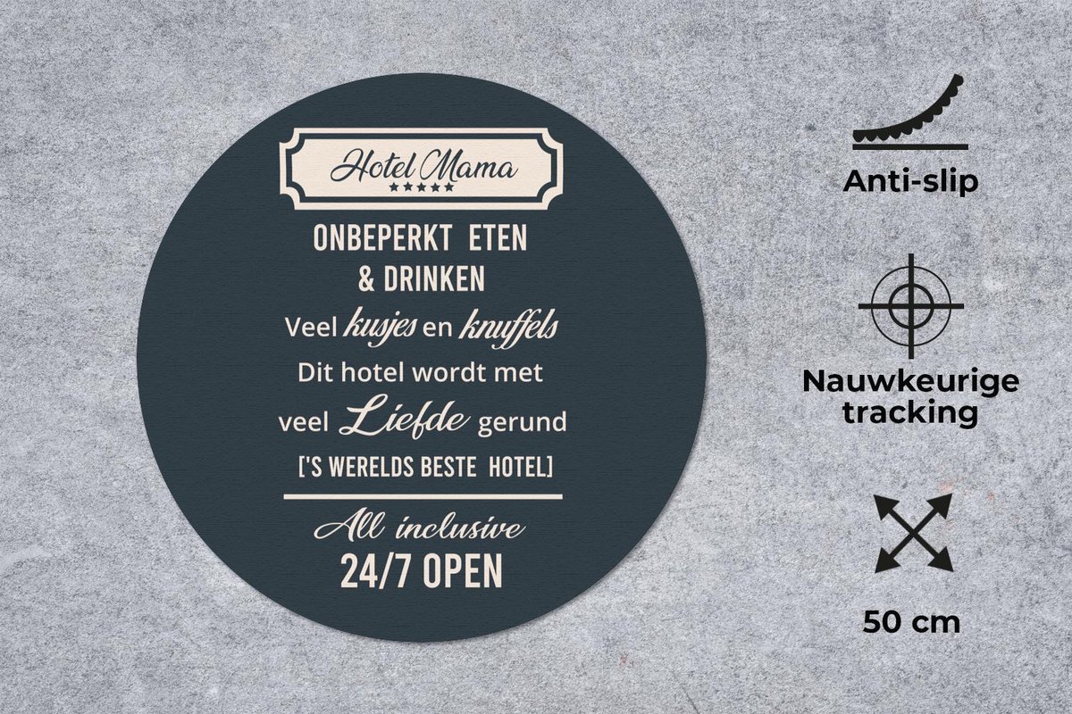 Muismat rond 50x50 cm - Mousepad Hotel mama - Spreuken - Mama - Quotes - Ronde muismatten
