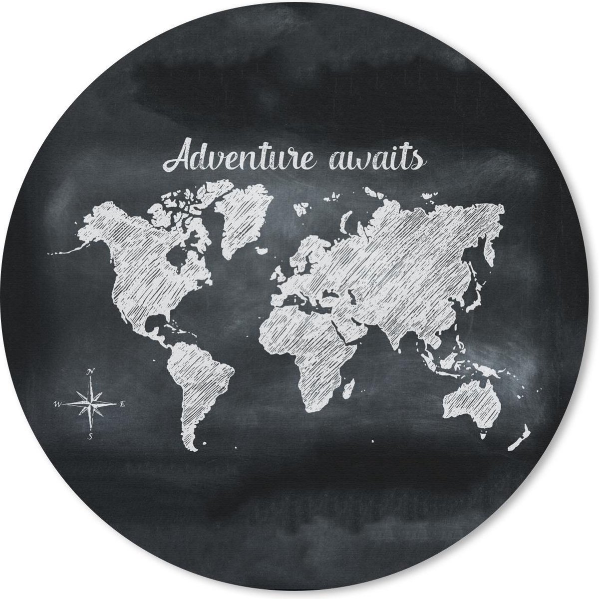 Muismat rond 50x50 cm - Mousepad Wereldkaart - Schoolbord - Wit - Ronde muismatten