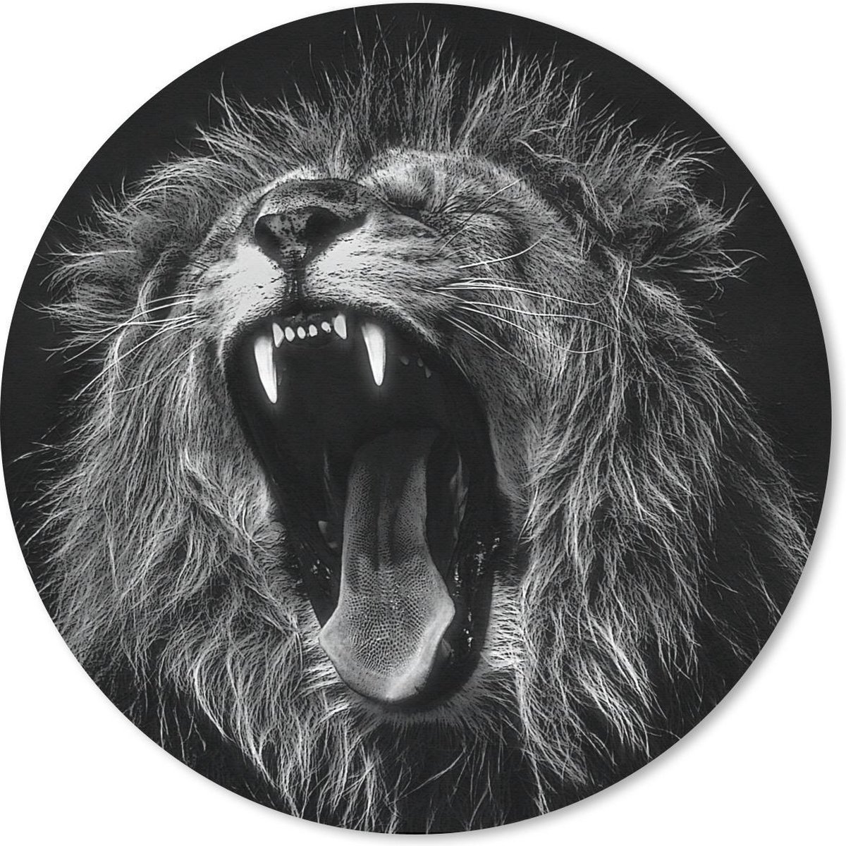 Muismat rond 40x40 cm - Mousepad Leeuwen - Profiel - Zwart - Wit - Ronde muismatten
