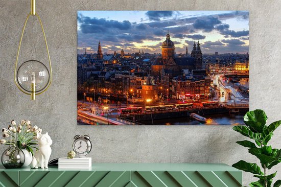Artaza - Peinture sur toile - Vue aérienne du Centrum -ville d' Amsterdam Coucher de soleil - 60x40 - Photo sur toile - Impression sur toile