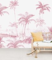 Exotic palms Pink Behang Mural - Behangpapier Slaapkamer - 300cm x 280cm - Mat Vliesbehang - Creative Lab Amsterdam