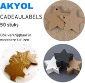 Akyol - 50x Cadeaulabels kraftpapier/karton Ster - 6cm x 6 cm - Cadeau tags/etiketten - Cadeau versieringen/decoratie - Zand - Labels karton - Cadeaulabels karton - Inclusief touw