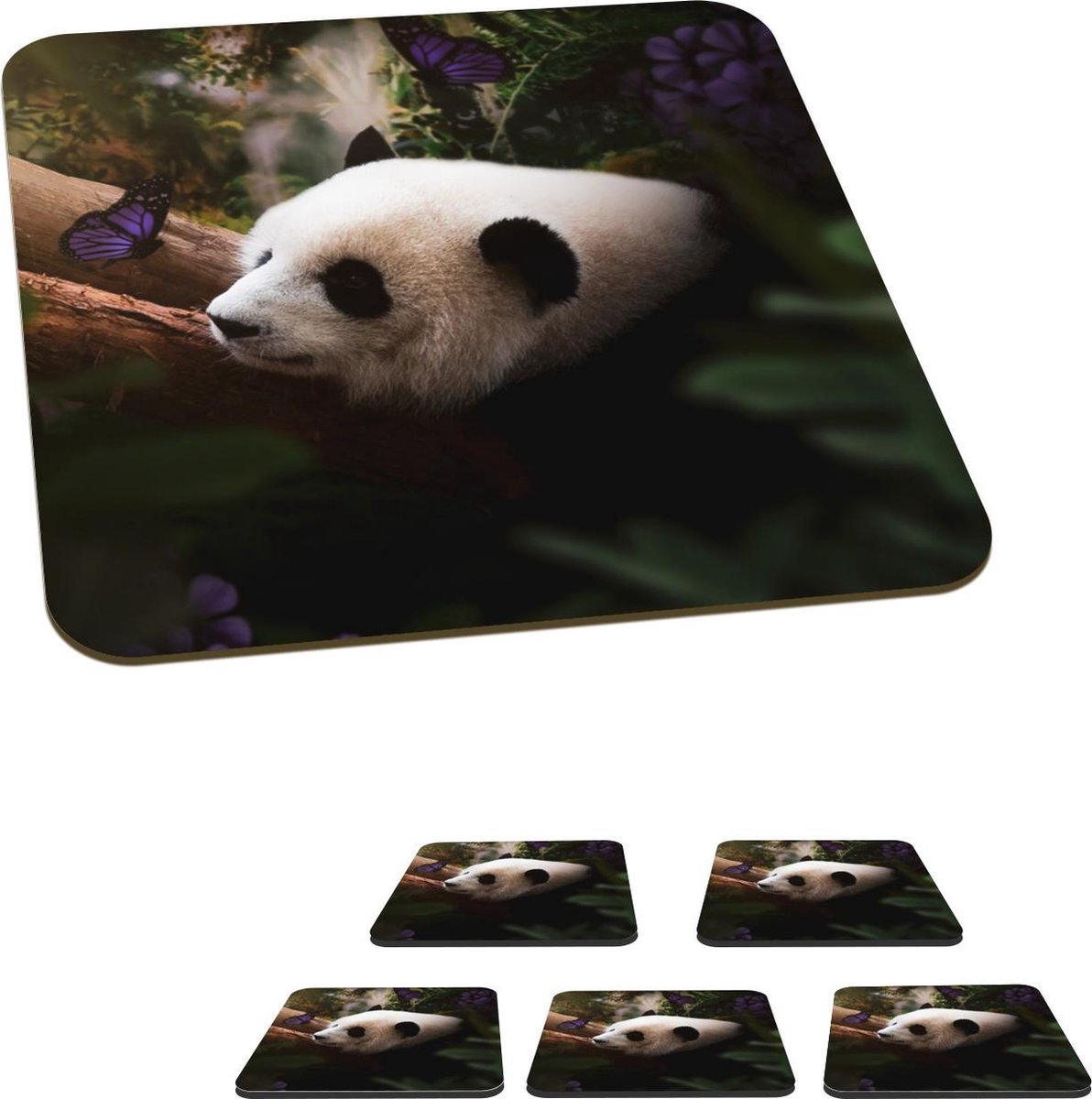 Onderzetters voor glazen - Dieren - Jungle - Panda - 10x10 cm - Glasonderzetters - 6 stuks