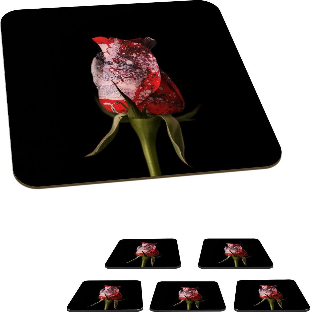 Onderzetters voor glazen - Rozen - Bloemen - Verf - 10x10 cm - Glasonderzetters - 6 stuks