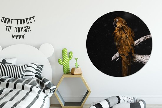 WallCircle - Stickers muraux - Cercle de papier peint - Perroquet - Or - Branche - 120x120 cm - Cercle mural - Autocollant - Papier peint autocollant rond XXL
