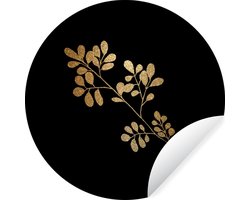 WallCircle - Muurstickers - Behangcirkel - Goud - Plant - Bladeren - 30x30 cm - Muurcirkel - Zelfklevend - Ronde Behangsticker