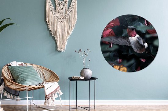Cercle Mural - Cercle Mural Intérieur - Colibri - Papillons - Rose - ⌀ 90 cm - Décoration murale - Peintures Ronds