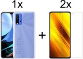 Xiaomi Redmi 9T hoesje siliconen case transparant - 2x Xiaomi Redmi 9T screenprotector