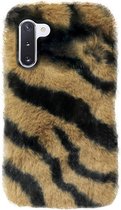 - ADEL Siliconen Back Cover Softcase Hoesje Geschikt voor Samsung Galaxy Note 10 Plus - Luipaard Fluffy Bruin