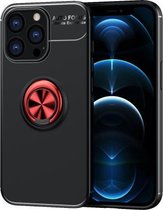 Metalen ringhouder 360 graden roterende TPU-hoes voor iPhone 13 Pro (zwart + rood)