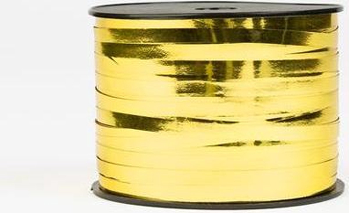 Globos krullint metallic goud 250m x 5mm decoratie lint.