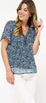 LOLALIZA Bloemenblouse met korte mouwen - Marine Blauw - Maat 40