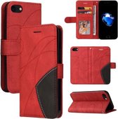 Tweekleurige splitsende horizontale flip PU-lederen hoes met houder en kaartsleuven en portemonnee voor iPhone 8/7 / SE 2020 (rood)