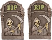 Halloween - 2x Decoratie halloween grafstenen Magere Hein 60 cm - Halloween/Horror thema decoratie
