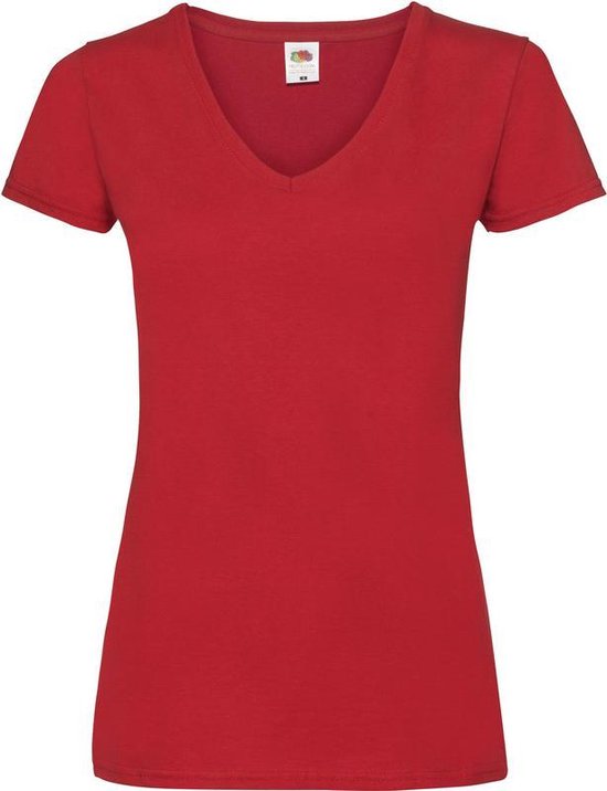 Basic V-hals t-shirt katoen rood voor dames - Dameskleding t-shirt rood S (36)