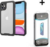 Shieldcase geschikt voor Apple iPhone 12 / 12 Pro - 6.1 inch full protection case - zwart + glazen Screen Protector