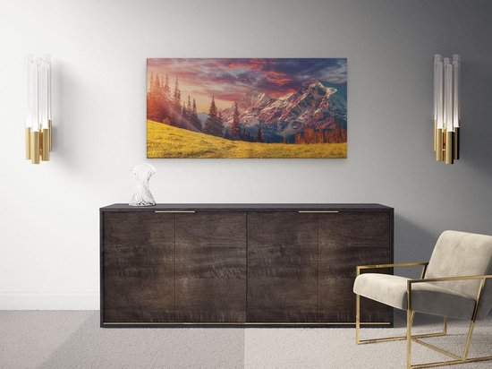 Artaza Peinture sur toile Paysage des Alpes avec un ciel coloré - 80 x 40 - Photo sur toile - Impression sur toile