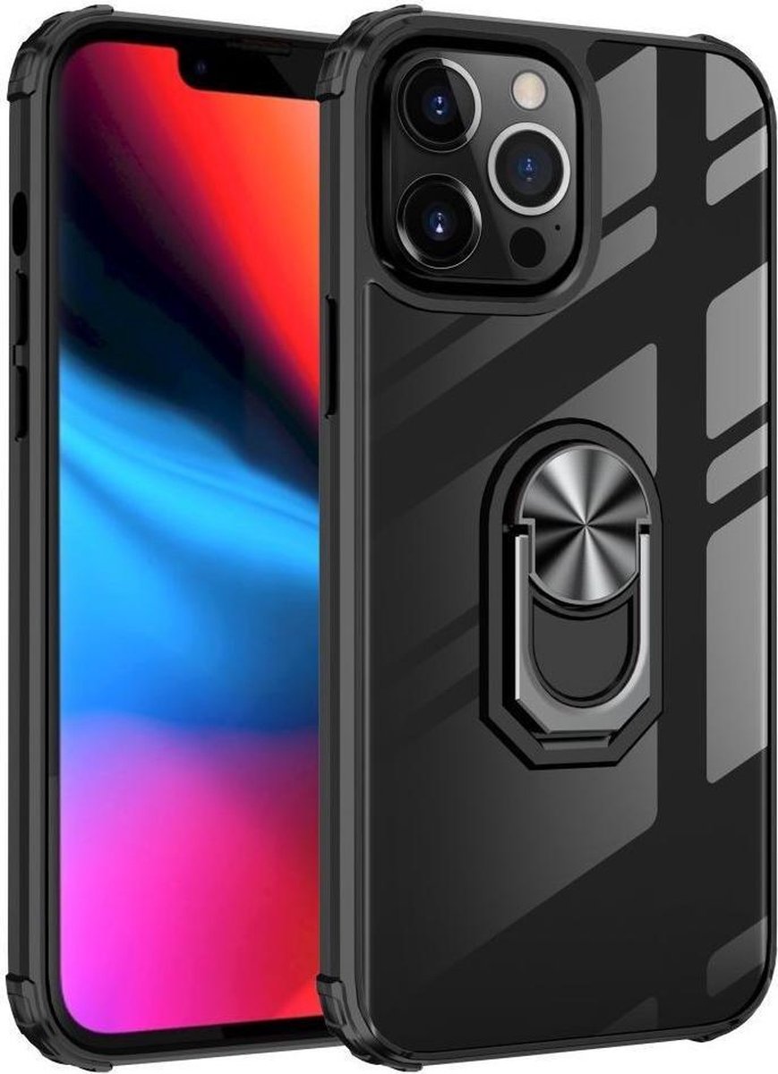 Hybride Kickstand Zwart/Zilver Hoesje Geschikt voor Apple iPhone 13 Pro Max