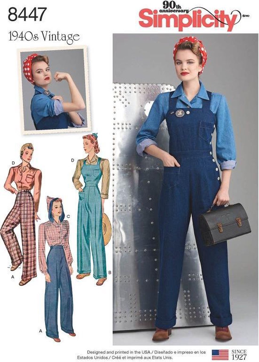 Afbeelding van product 1940s Vintage Broek, Overall en Blouse 8447 U5 Naaipatroon Simplicity Maat 42-50