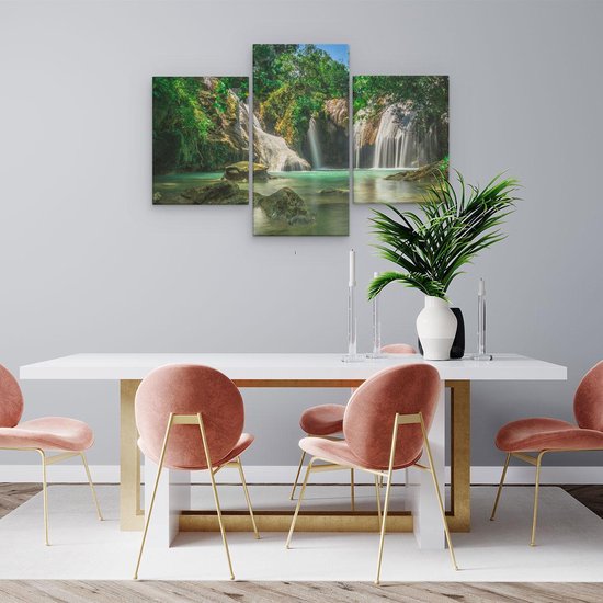 Artaza - Triptyque Peinture Sur Toile - Cascade Tropicale - 90x60 - Photo Sur Toile - Impression Sur Toile