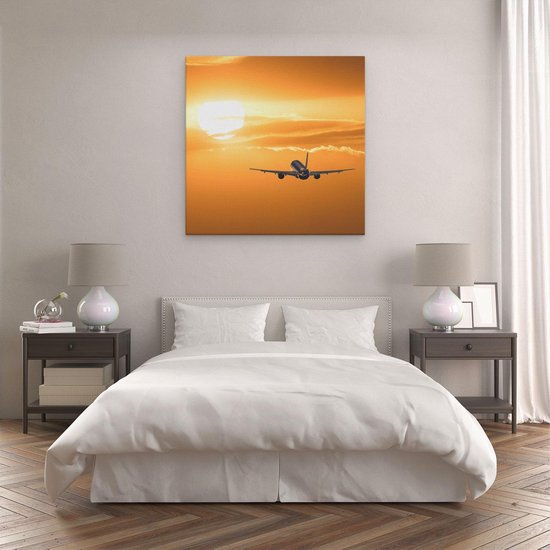 Artaza Peinture sur toile Avion au coucher du soleil - 80 x 80 - Groot - Photo sur toile - Impression sur toile